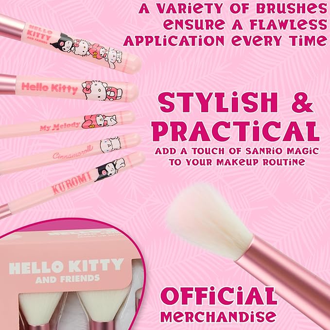 Hello Kitty Makeup Brush Set of 5 Kawaii Fluffy Makeup Headband Women Teens Girls Powder Brush Eyeshadow Brush Beauty Set Anime Cute Gifts