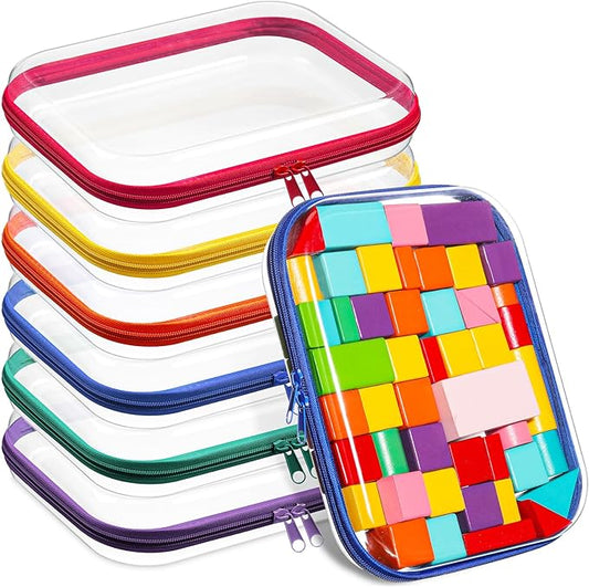 Sanwuta 6 Pcs Clear Hard Zipper Case Pencil Pouches Hard Plastic Zipper Pouches Makeup Bag Transparent Cases for Snacks Plastic Storage Organizer Box for Travel