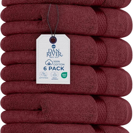 DAN RIVER 6-Pack Premium Hand Towels (16x28 Inches) - 100% Cotton, Ultra Soft, Lightweight, Highly Absorbent Towels for Bathroom, Spa, Gym, Salon, Hotel, and Travel - Pomegranate