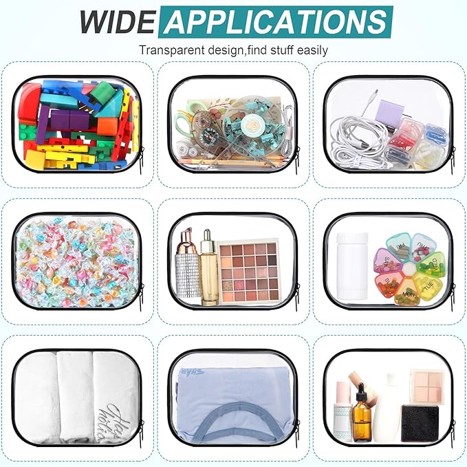 Sanwuta 6 Pcs Clear Hard Zipper Case Pencil Pouches Hard Plastic Zipper Pouches Makeup Bag Transparent Cases for Snacks Plastic Storage Organizer Box for Travel(Black,7.87 x 5.9 x 2 Inch)