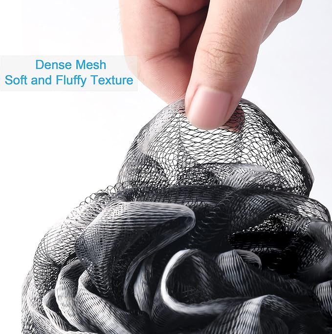 AmazerBath Loofah Sponge 75g/Piece, Loofah for Men Body Scrubber - Bath Sponge Loofa Set of 4 Black (Large)