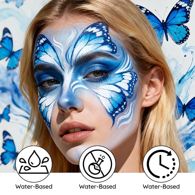 Light Blue Face Paint - Professional Water-Based Non-Toxic Body Painting for Avatar Sally Halloween SFX Cosplay, Highly Pigmented Washable paint for Costume Party Stage Performance