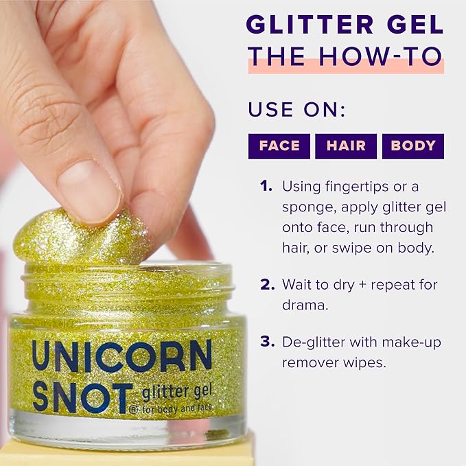 UNICORN SNOT Holographic Face Glitter & Body Glitter Gel: Glitter Makeup, Hair Glitter, Festival Rave and Anime Cosplay, Halloween Costume Makeup - Vegan & Cruelty Free, 1.7 oz Gold Glitter (Bling)