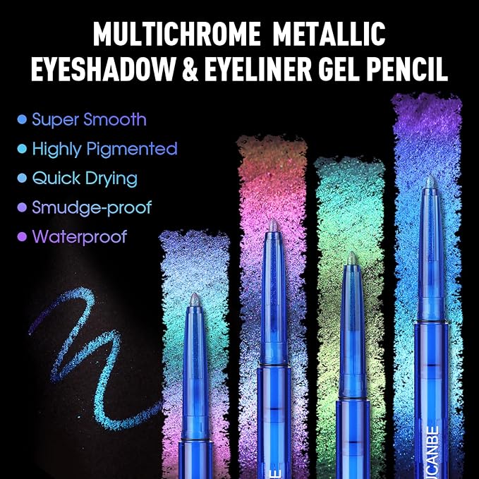 UCANBE Chameleon Eyeshadow & Eyeliner Gel Pencil - Multichrome Shifting Colors Metallic Glitter Eye Makeup,Waterproof Long-Lasting Smudge-Proof Multi-Dimensional Color (Electric Blue to Royal Purple)