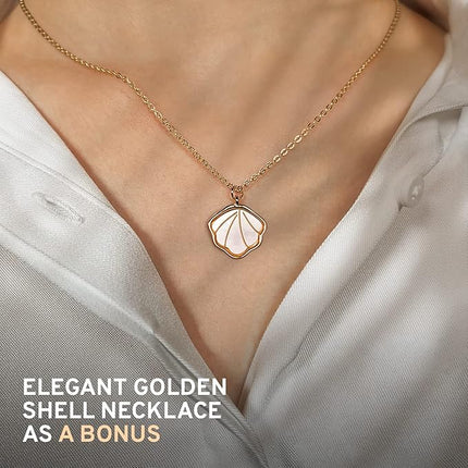 Makeup Kit for Teens - All in One Shell Makeup Kit with Compact BB Cream Powder, Eyeshadow Palette with Brown Shades, Eye Shadow Brush, Mascara, 3 Lipsticks, Necklace - Make Up Gift Set Box