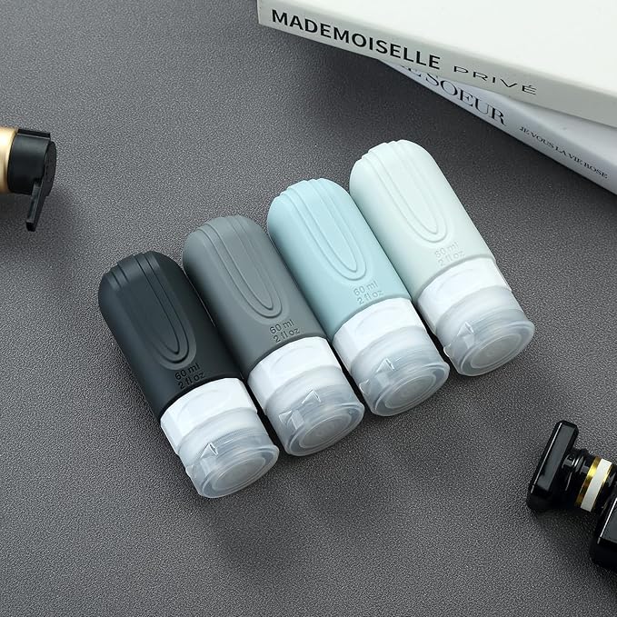 Travel Bottles for Toiletries, Tsa Approved 2oz Travel size Bottles, BPA Free Leak Proof Travels Toiletry Containers, Traveler Accessories with Toiletry Bag for Shampoo Liquid (4 Pack)