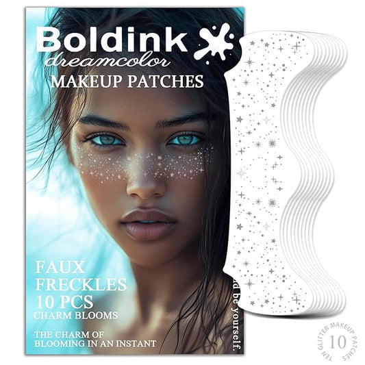 10 Pcs Silver Freckle Patches, Glitter Face Tattoo, Waterproof Speckles, Temporary Freckles (Silver Star)
