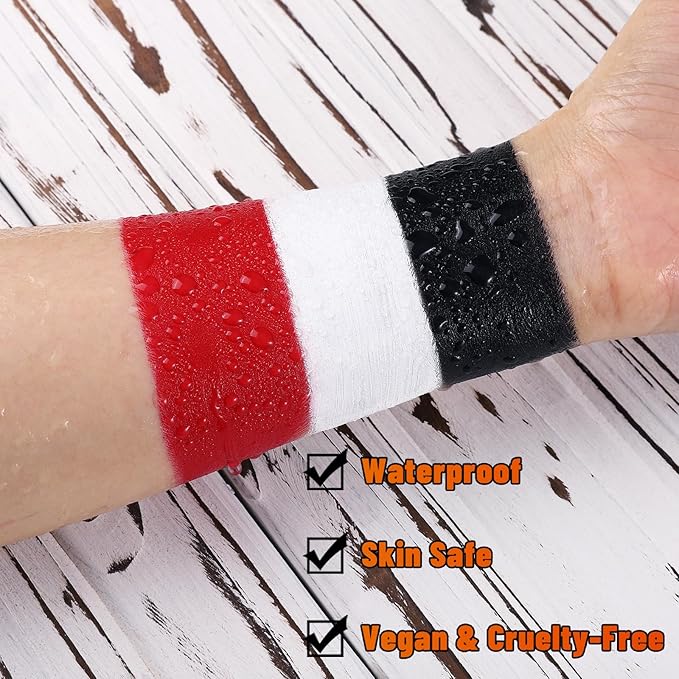 BOBISUKA White Black Red Face Body Paint with 3PCS Sponges Face Painting Kit for Adult Large Capacity Oil Based Paints Palette For Halloween Makeup Clown Joker Devil Cosplay SFX Costume Party