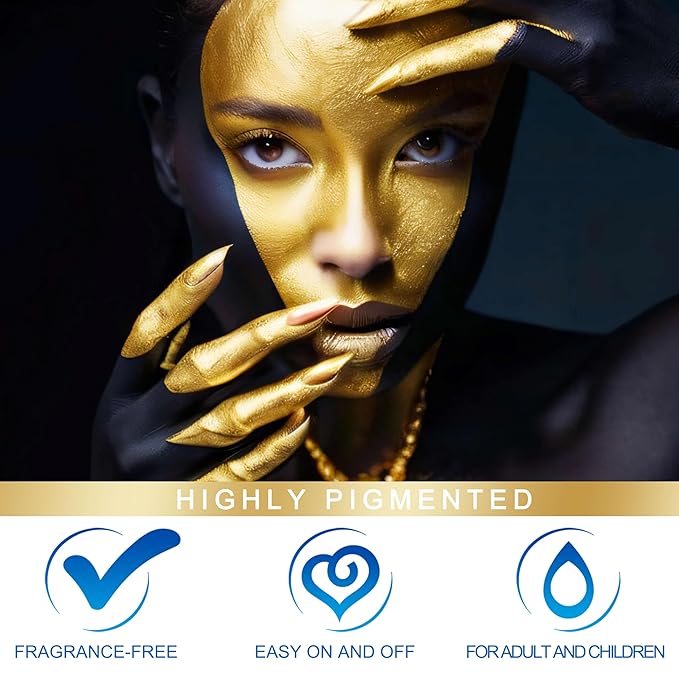MEICOLY Gold Face Body Paint,Water Based Washable Body Paint,Face Paint for Kids and Adults,Professional Golden Face Painting for Halloween SFX Special Effects Cosplay Makeup
