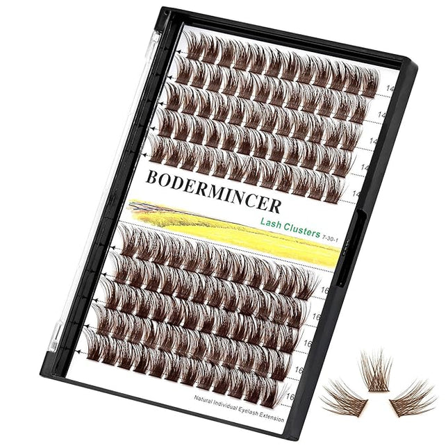 Bodermincer 120 Clusters 10mm+12mm/12mm+14mm/14mm+16mm Mixed Wide Cluster False Eyelash Individual Cluster EyeLashes Grafting Fake False Eyelashes Eyelash Extension (Brown 14mm+16mm Mixed)