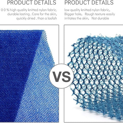 UJFQBH 3 Pieces African Bath Sponge African Net Long Net Bath Sponge Exfoliating Shower Body Scrubber Back Scrubber Skin Smoother,Great for Daily Use(Blue,Black,Off-White)