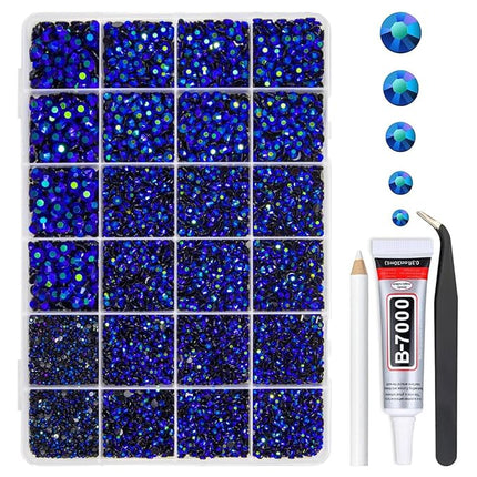qiipii Sapphire Blue AB Resin Rhinestones w B7000 Glue for Bedazzling Crafting 2mm-6mm Flatback Jelly Stones Diamonds Gems Bedazzler Kit for Nails Face Eyes Makeup Tumblers Bottles DIY Crafts Shoes