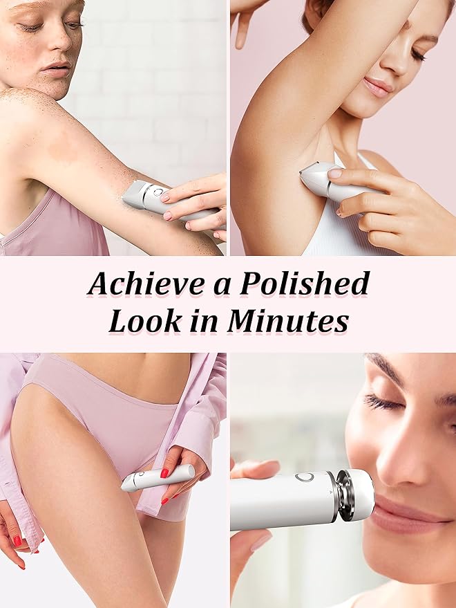 Bikini Trimmer and Shaver Kit for Women - 2-in-1 Wet/Dry Electric Body Hair Trimmer Facial Hair Removal Cordless Waterproof Bikini Shaver Razor for Face Lip Chin Pubic Underarm Legs (White)