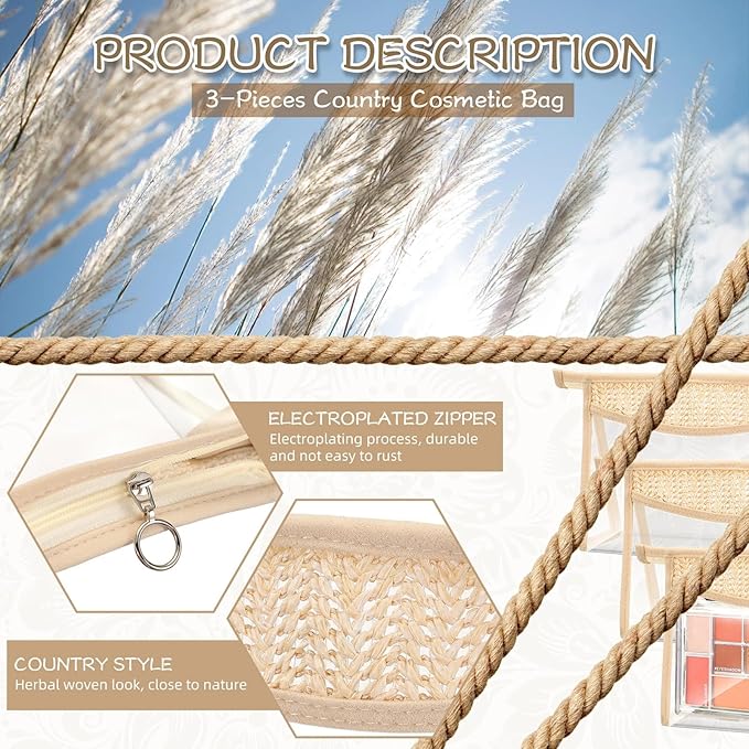 3 Pcs Boho Clear Cosmetic Makeup Bags with Zipper Small Toiletry Bag Multi Purpose Waterproof Pouch Travel Makeup Organizer Cosmetic Pouch for Women Men