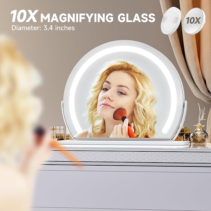 Hasipu Vanity Mirror with Lights, 13.7" x 10.6" LED Makeup Mirror, Lighted Makeup Mirror with Lights, Smart Touch Control 3 Colors Dimmable Mirror White