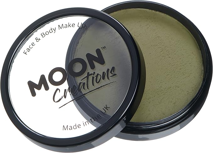 Pro Face & Body Paint Cake Pots by Moon Creations - Army Green - Professional Water Based Face Paint Makeup for Adults, Kids - 1.26oz