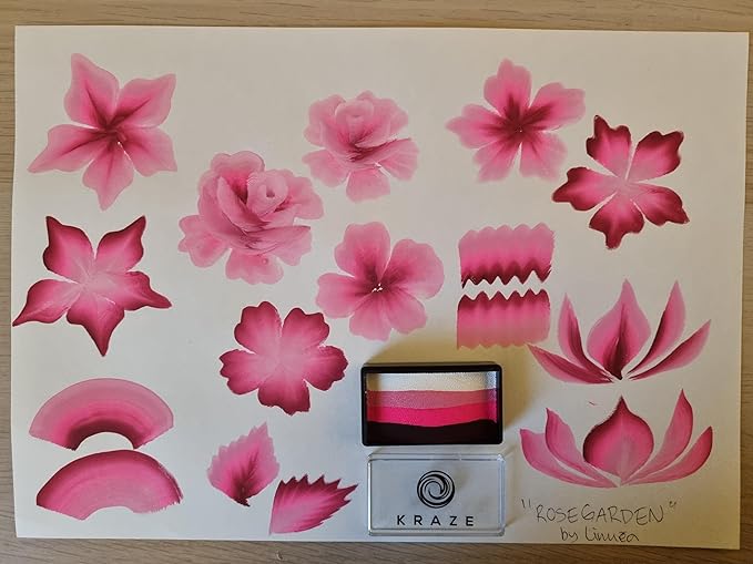 Kraze FX Dome Stroke - Rose Garden by Linnea (25 gm), Professional 1-Stroke Split Cake, Hypoallergenic, Non-Toxic, Water Activated Face & Body Painting Makeup Supplies for Kids Safe Adults