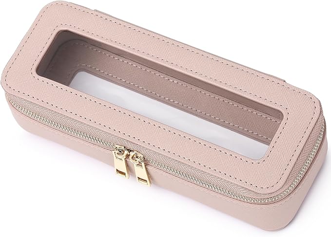 Pinkmik Makeup Brush Case Clear Travel Cosmetic & Toiletry Bag Small Makeup Bag with Zipper Purse Organizer Car Essential Bag for Women (Pink, SLIM)