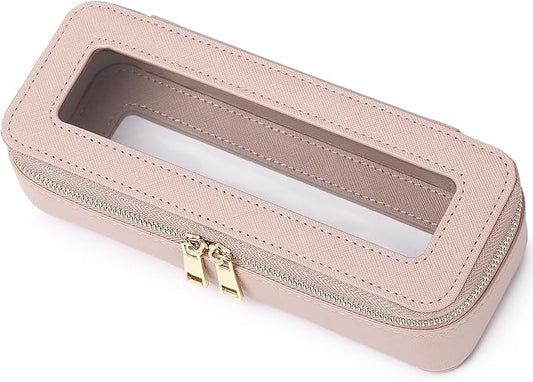 Pinkmik Makeup Brush Case Clear Travel Cosmetic & Toiletry Bag Small Makeup Bag with Zipper Purse Organizer Car Essential Bag for Women (Pink, SLIM)