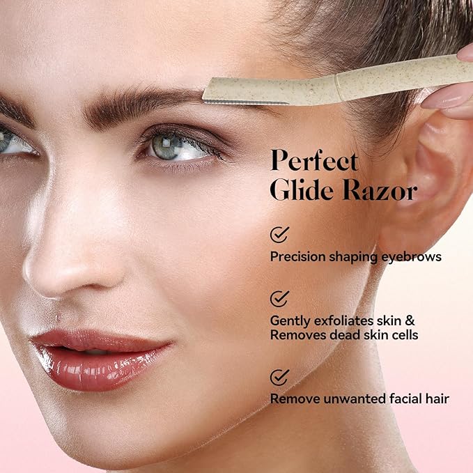 Dermaplane Razor for Women, 6 pcs Eyebrow Razors for Women face, Eyebrow Trimmer with Protective Silicone Cover, Facial Hair Removal Shaver, Wheat Straw Dermaplaning and Skin Care Tool