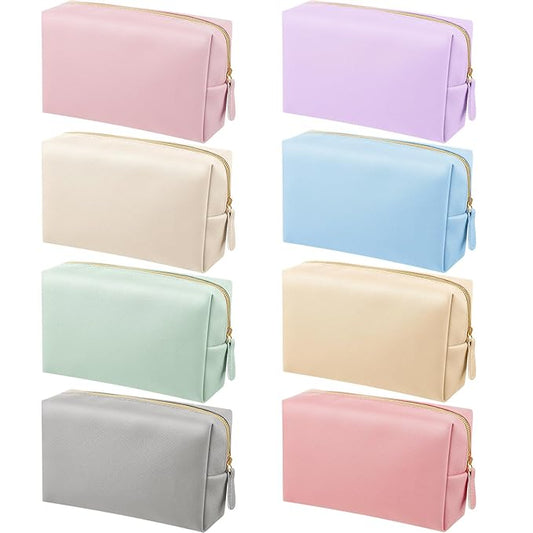 8 Pcs Makeup Bag Pu Leather Cosmetic Pouch Waterproof Small Toiletry Bag Portable Cosmetic Organizer Water Resistant Storage Purse for Lady Women Daily Storage Travel Organizer (Gentle,Medium)
