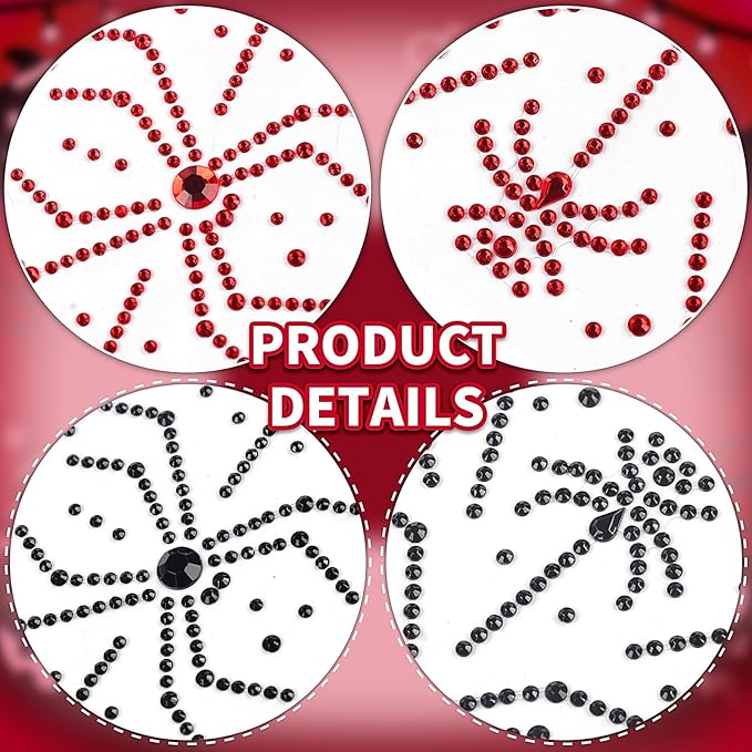 Face Jewels Stick on Face Costume Black Red Gems Self-Adhesive Makeup Halloween Dress Up Rhinestone Stickers for Festival Holiday Party Accessories (blackred_spider)