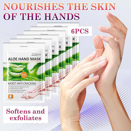 6 Pairs Hand Masks Moisturizing Gloves, Hydrating Hand Mask Moisturizer Gloves Care for Dry Cracked Hands, Smooth Long Lasting Soft Firming Hand Mask Gift Set for Men Women（O)