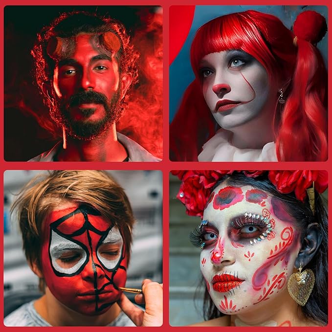 Red Cream Foundation Face Body Painting, Professional Full Coverage Oil Based Red Face Paint for Halloween SFX Vampire Zombie Devil Clown Cosplay Makeup for Adult Costume Party & Carnival