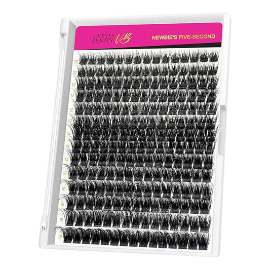 VEYESBEAUTY Lash Clusters Fluffy Individual Lash Extensions Xtreme 3D Layered Volume Eyelashes Thin & Invisible Band Wispy Faux Mink Lash Newbie's Five-Second Mixed Length 10-18mm