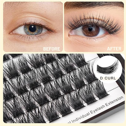 Bodermincer 120 Clusters 10mm+12mm/12mm+14mm/14mm+16mm Mixed Wide Cluster False Eyelash Individual Cluster EyeLashes Grafting Fake False Eyelashes Eyelash Extension (Black 14mm+16mm Mixed)