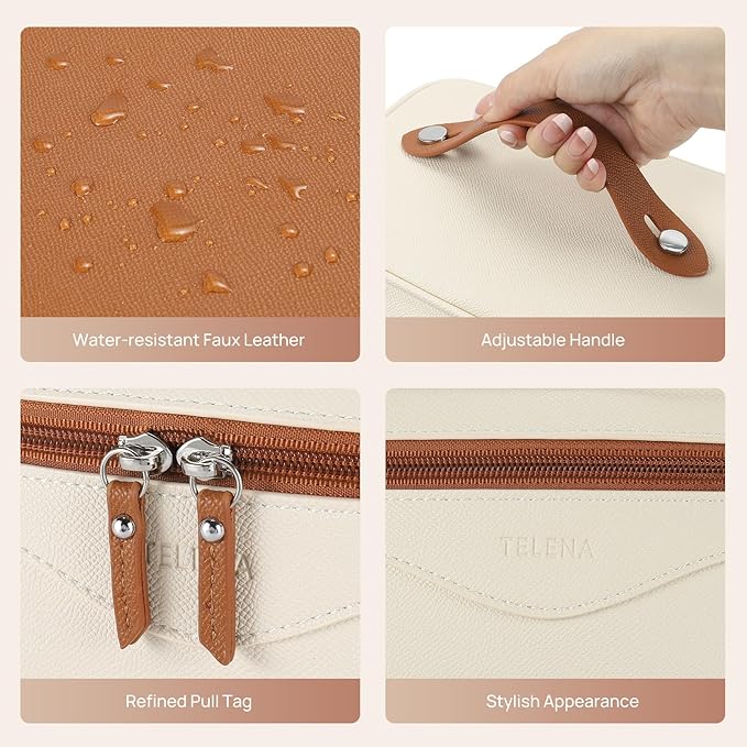 Telena Large Makeup Bag, Travel Toiletry Bag for Women, Vegan Leather Makeup Organizer Case Cosmetic Bag for Travel Essentials