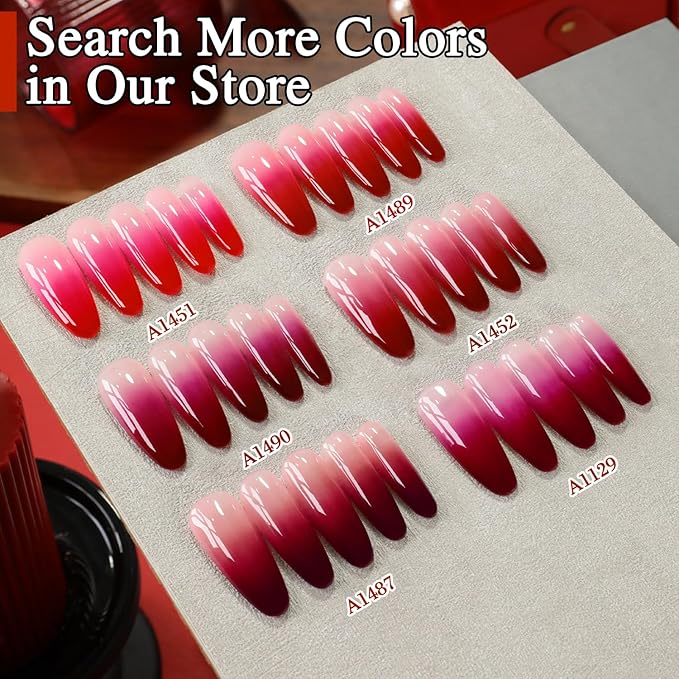 Double Rhythm 0.5Oz Gel Polish Sheer Neutral Natural Light Milky Same Color Same Bottle 15ML Jelly UV Gel Polish Nail Art DIY at Home (Burgundy Red-A1490)