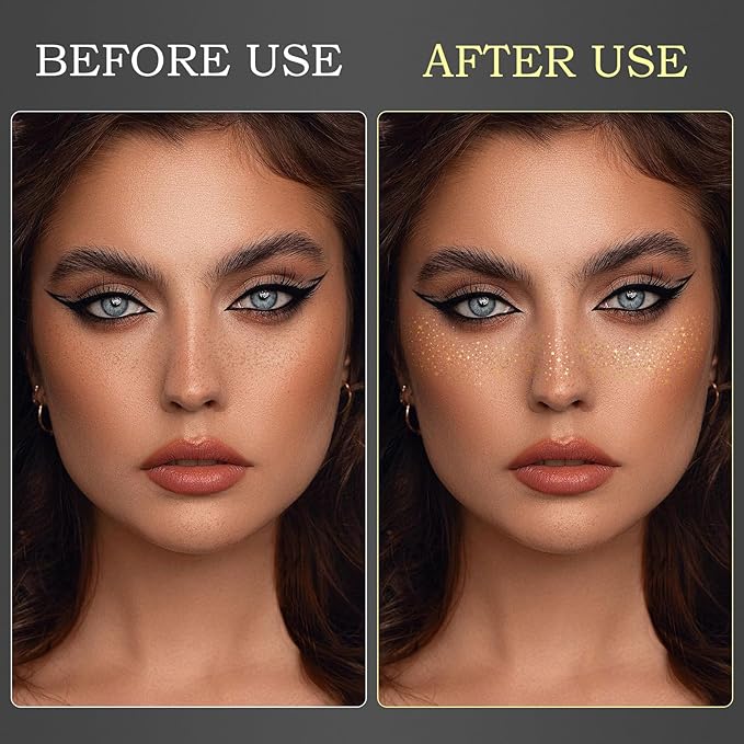 Face Glitter Freckles Tattoo, Glitter Face Makeup Patches, Body Glitter Sparkle Freckles Stickers for Women Kid, Festival Concert Carnival Party Halloween Decor Accessories, 24PCS Gold Silver