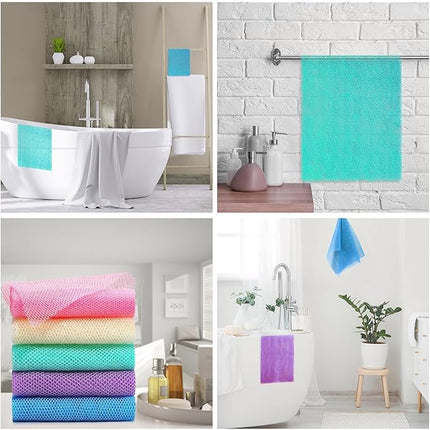 UJFQBH 6 Pieces African Bath Sponge African Net Long Net Bath Sponge Exfoliating Shower Body Scrubber Back Scrubber Skin Smoother,Great for Daily Use (Purple, Purple, Pink, Orange, Blue, Green)