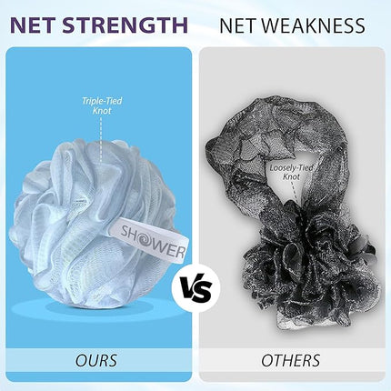 SHOWER BOUQUET Loofah-Bath-Sponge XL Soft-Pastel-Colors 4-Pack // Extra-Large 75g Mesh Luffa Loofa Loufa Puff Pouf Set/Exfoliating Body Scrubber for Women and Men - Exfoliate & Soothe Face & Body