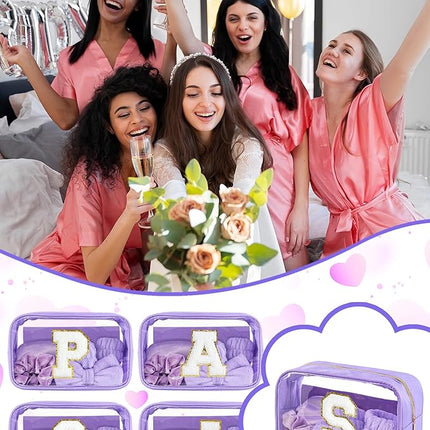 Gift Sets for Women, Initial Makeup Bag with Makeup Brush Set Bachelorette Party Favors, Purple Spa Kit with Skincare Headbands Wrist Bands Sleepover Party Supplies Gifts for Teen Girls Bridesmaid S