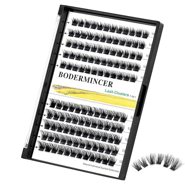Bodermincer 120 Clusters 10mm+12mm/12mm+14mm Mixed Lash Cluster False Eyelash Individual Cluster EyeLashes Grafting Fake False Eyelashes Eyelash Extension (M01-Black-8mm)