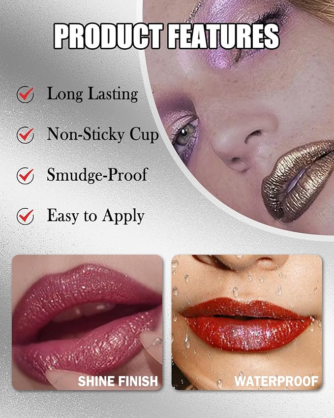 Diamond Glitter Matte Lipstick,Long Lasting Waterproof Pink Metallic Sparkling High Pigment Non-Stick Lip Stain Tint Lip Gloss,Full-coverage Lipgloss,Halloween Lip Makeup Gift for Women Girl-02