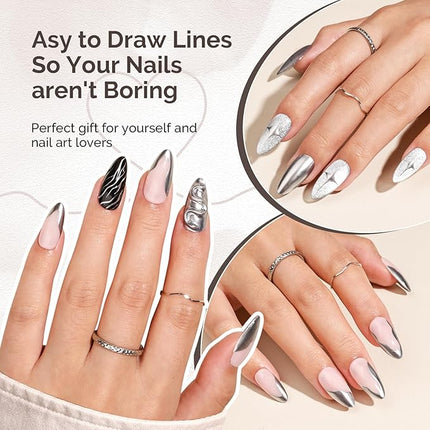 MelodySusie 8ML Silver Gel Liner Nail Art Polish Mirror Chrome 3D Effect,for Line and Patterns of Painting,French Nail Tips,DIY Manicure Pedicure for Home DIY Salon Use