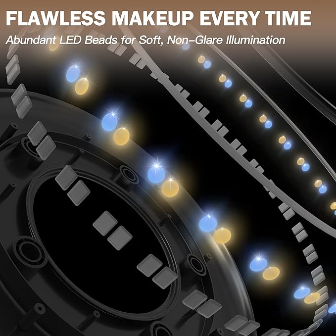 Gold Vanity Mirror, 12 Inch Makeup Mirror with Lights, Large Lighted Vanity Mirror, Light Up Mirror with Smart Touch 3 Colors Dimmable, Tabletop, 360° Rotation