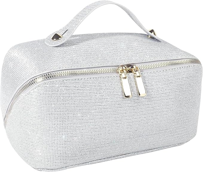 Makeup Bag for Women Travel Cosmetic Bag Toiletry Oraganizer Case Bag Travel Essentials Portable Pouch with Waterproof Large Capacity PU Leather Lining