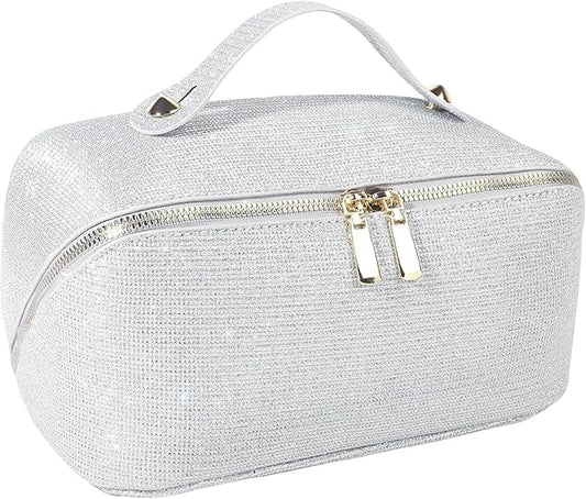 Makeup Bag for Women Travel Cosmetic Bag Toiletry Oraganizer Case Bag Travel Essentials Portable Pouch with Waterproof Large Capacity PU Leather Lining