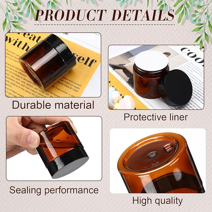 Tanlade 40 Pcs 2 oz Plastic Jars with Lids Round Cosmetic Containers Refillable Containers for Powder Liquid Food Storage Kitchen Cosmetic Lotion Ointments Creams Essential Oil(Amber)