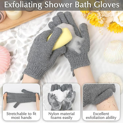 Anezus Exfoliating Back Scrubber Bath Gloves Set, Exfoliating Shower Towel with Shower Gloves for Body Scrub, Back Cleaner Wash Gloves to Remove Dead Skin (Grey)