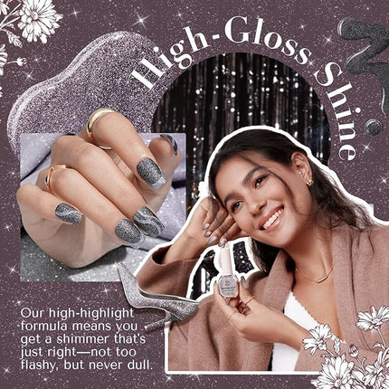 AZUREBEAUTY Matte Glitter Nail Polish Set 4 Colors Diamond Platinum Silver Purple Black Nude Nail Polish Quick Dry Natural Nail Kit with Top Coat DIY Salon Home