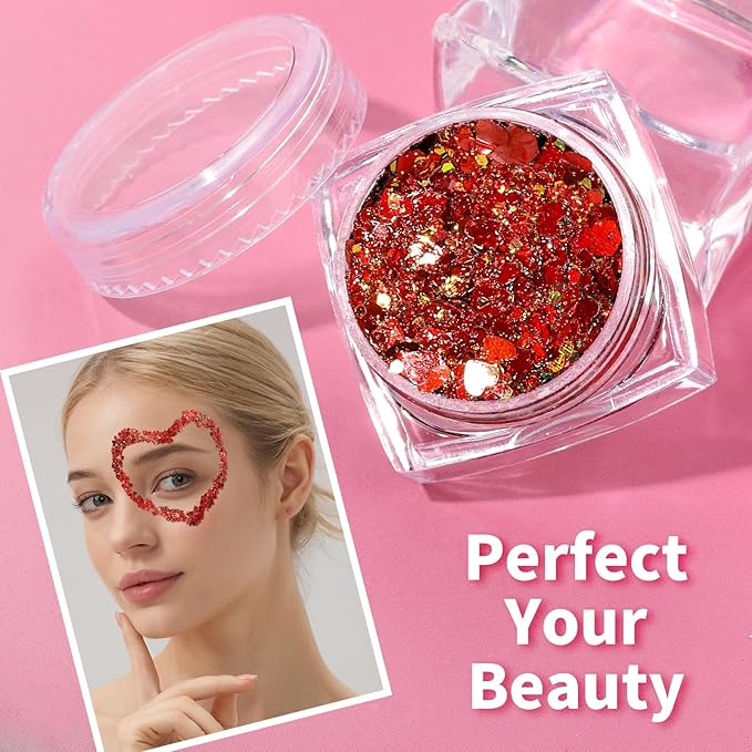 Teenitor Body Glitter Gel, Face Glitter Gel, 6 Colors Face Paint for Concerts Festival Rave Accessories for Women
