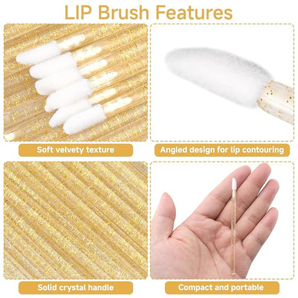 100PCS Glitter Crystal Lip Brush, Disposable Lip Brushes Lip Gloss Applicators Lipstick Gloss Wands Applicator Perfect Makeup Tool Kits (Gold)