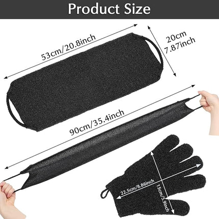 Anezus Exfoliating Back Scrubber Bath Gloves Set, Exfoliating Shower Towel with Shower Gloves for Body Scrub, Back Cleaner Wash Gloves to Remove Dead Skin (Black)