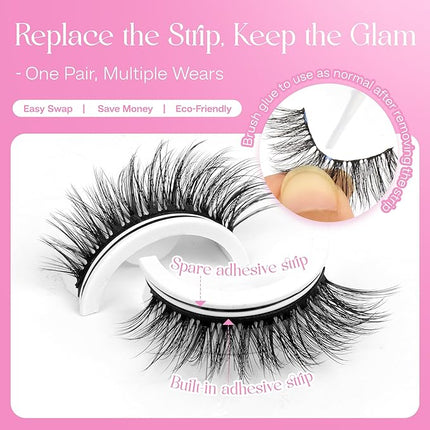 CALAILIS Self Adhesive Eyelashes 5 Pairs Natural Look Press On Lashes No Glue Need Eyelashes Reusable Cat Eye Wispy Self-adhesive False Lashes with Replacement Adhesive Strips (CX20)