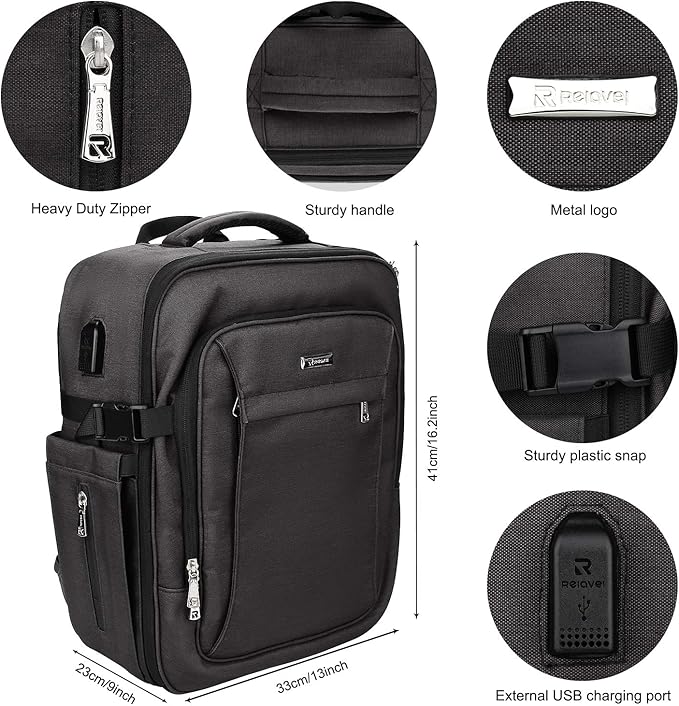 Relavel Professional Makeup Case Makeup Backpack and Makeup Brush Case for Makeup Artists, Durable Water-resistant Material, with Shoulder Strap and Adjustable Dividers Black